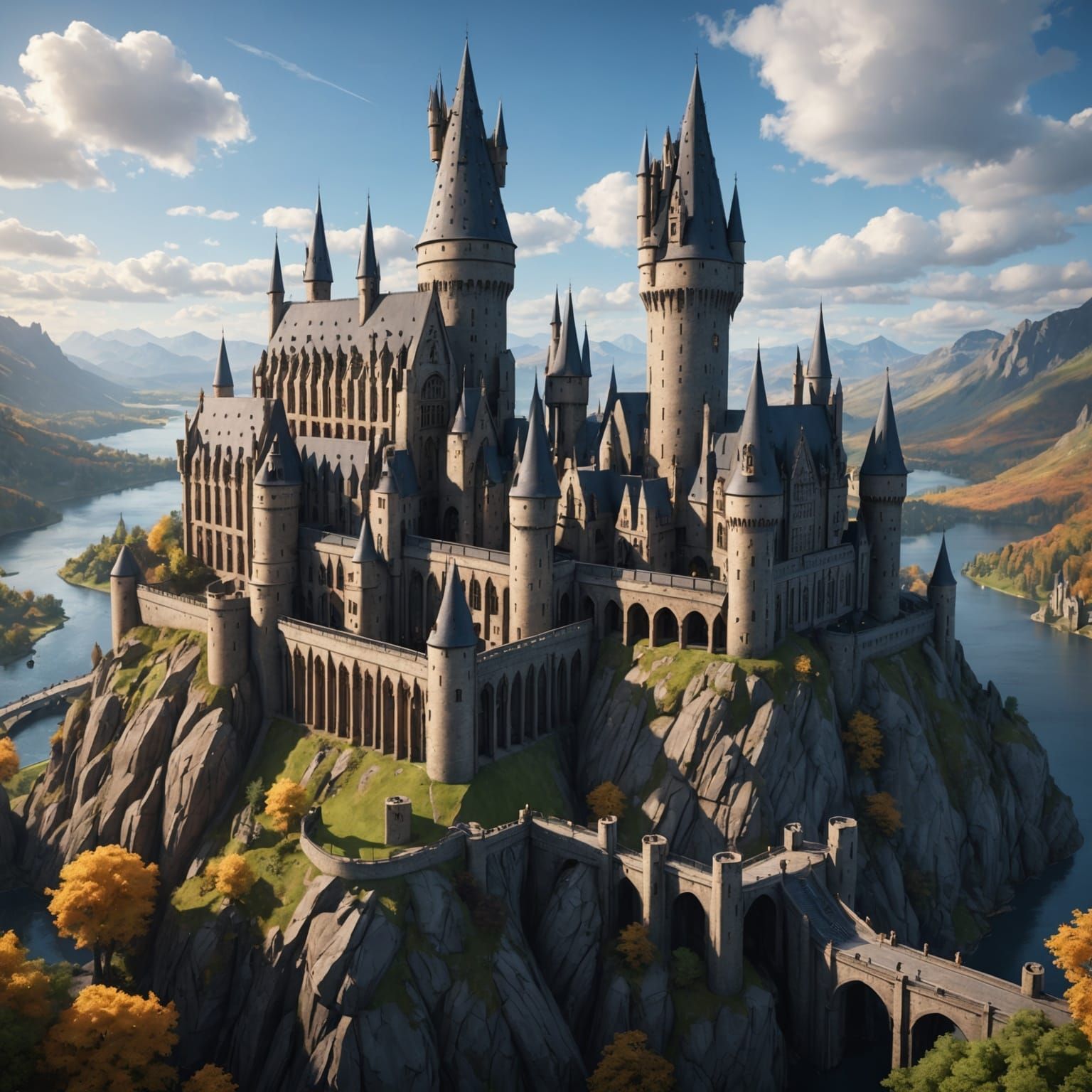 Detailed 3D Anime Art of Hogwarts Castle