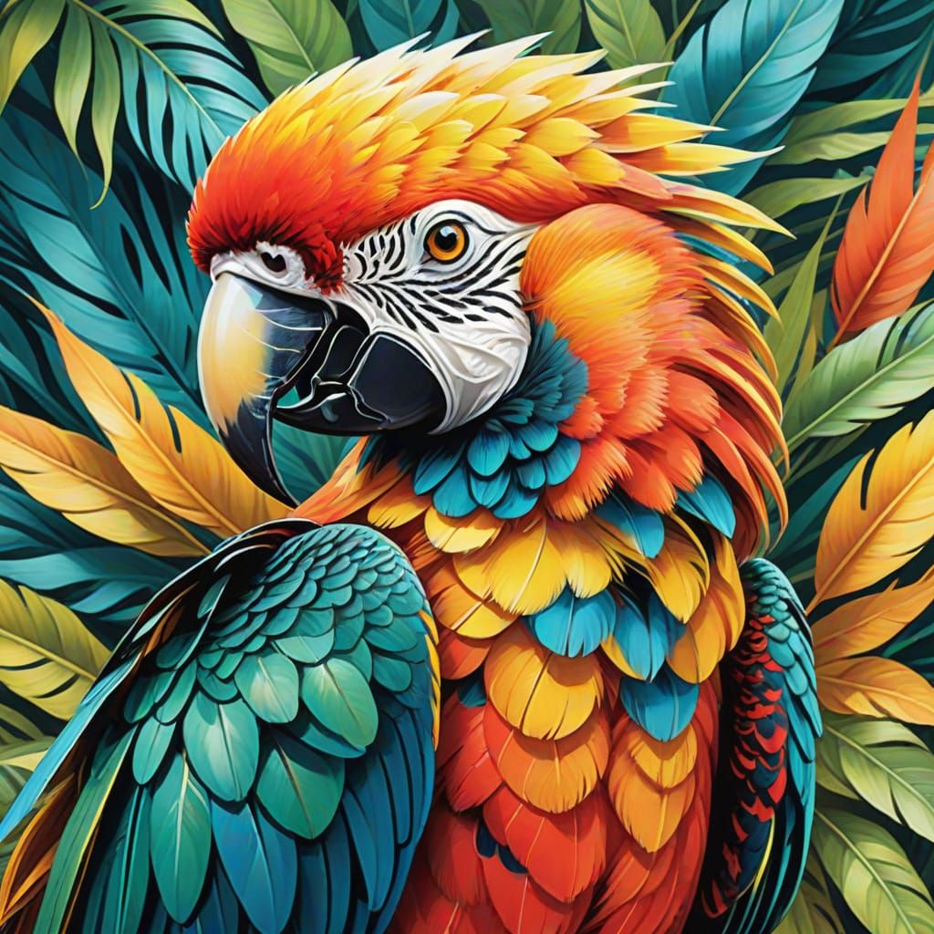 Vibrant Parrot Portrait in Neo-Impressionist Style