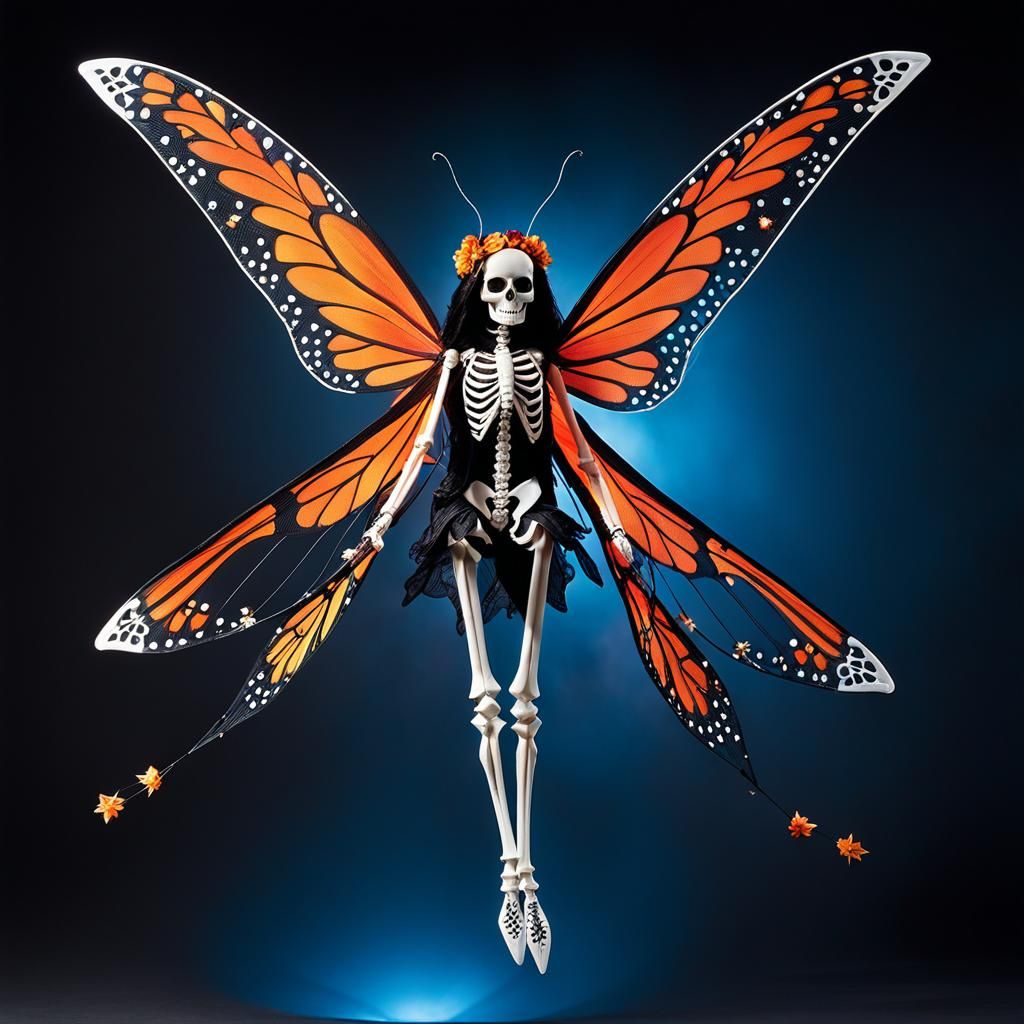 Gothic Child Flying a Fairy Kite with Butterfly Wings