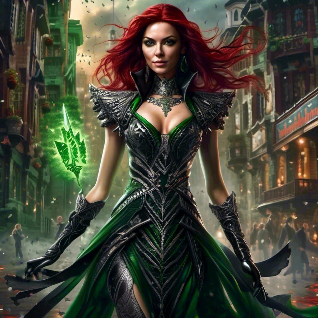 Enchantress with Magic Weapon in Detailed Matte Painting