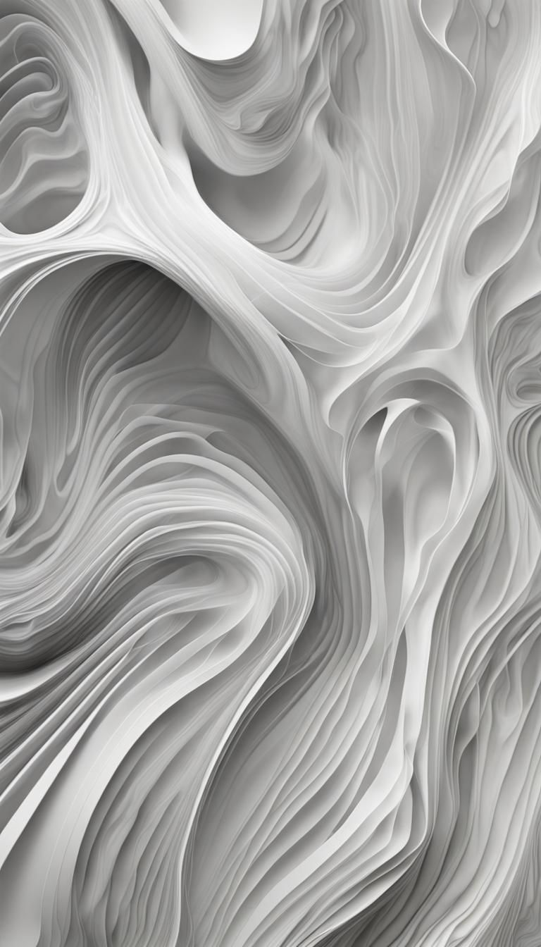 Abstract White Line Art in Organic Fluid Shapes