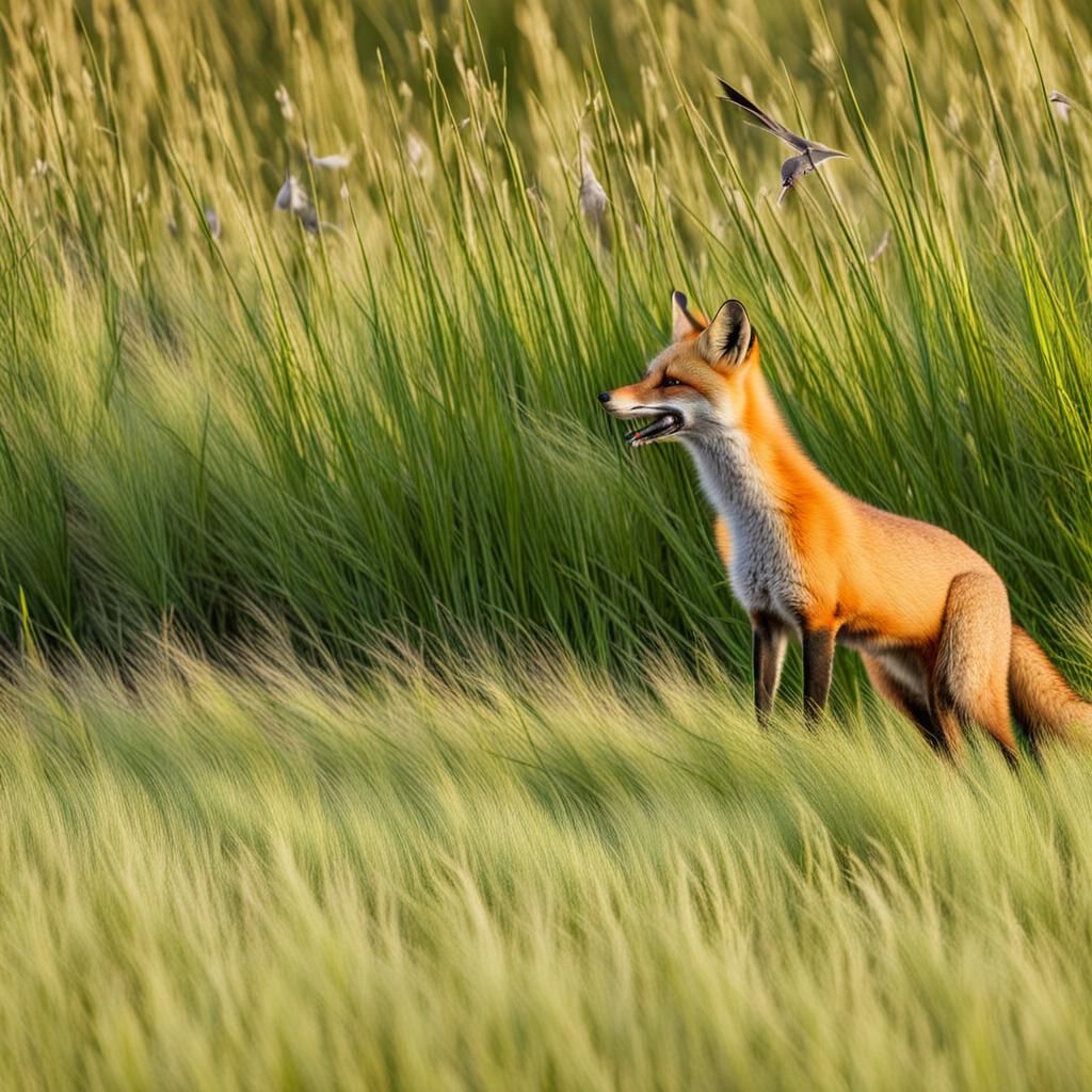 Fox Hunting Dove in Tall Grass