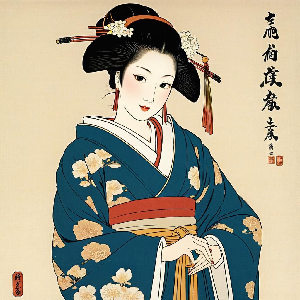 Elegant Woman in Ukiyo-e Style by Toyokuni I