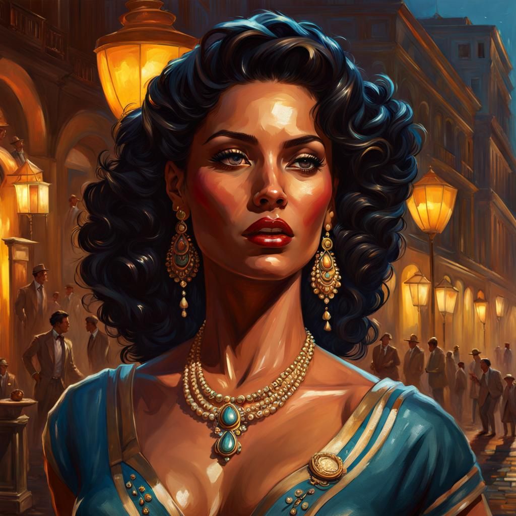 Stunning Afro-Cuban Beauty in 1950s Havana, as Oil Painting