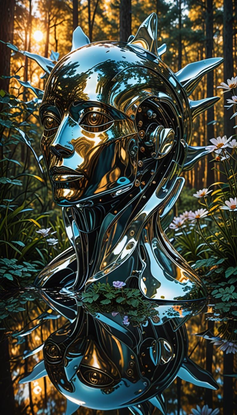 Futuristic Chrome Sculpture in Hyper-Realistic Digital Art
