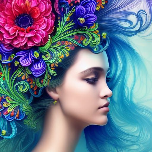 Floral Liquid Face: Breathtaking Hyperrealistic Artwork