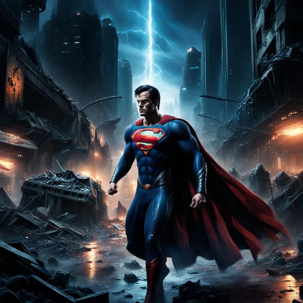 Superman Battles Xenomorphs in Ruined Metropolis