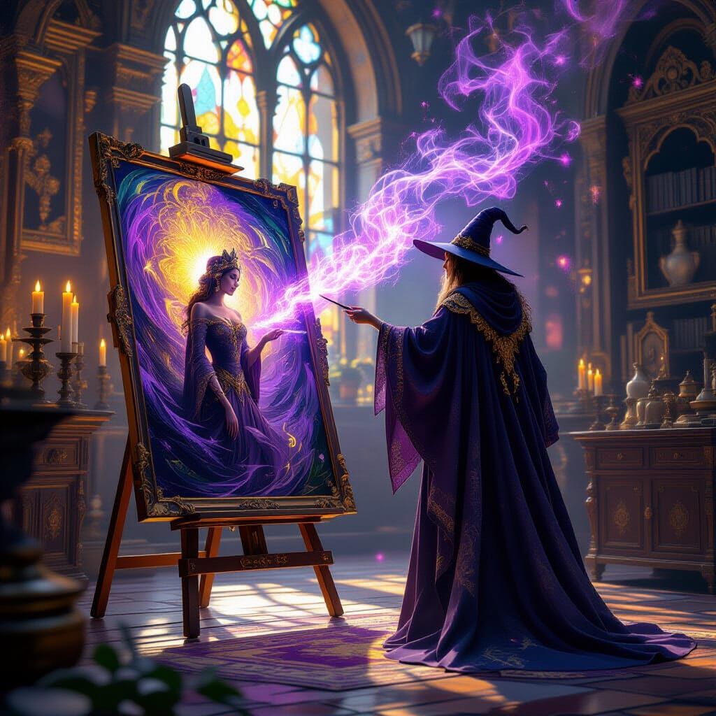 Magical Painter Brings Portrait to Life in Dark Fantasy Styl...