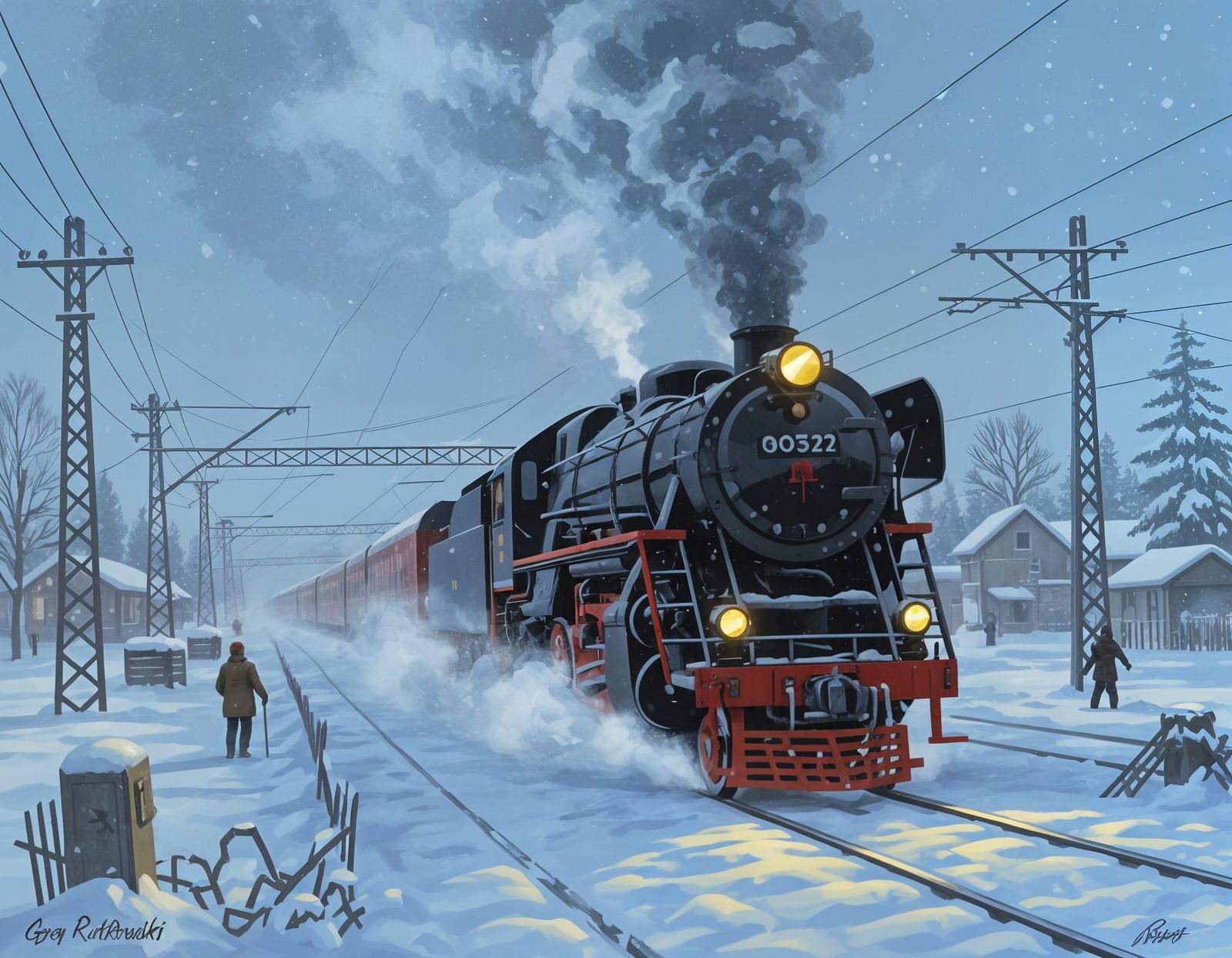 Epic Winter Train in Snowstorm, Sinister Atmosphere