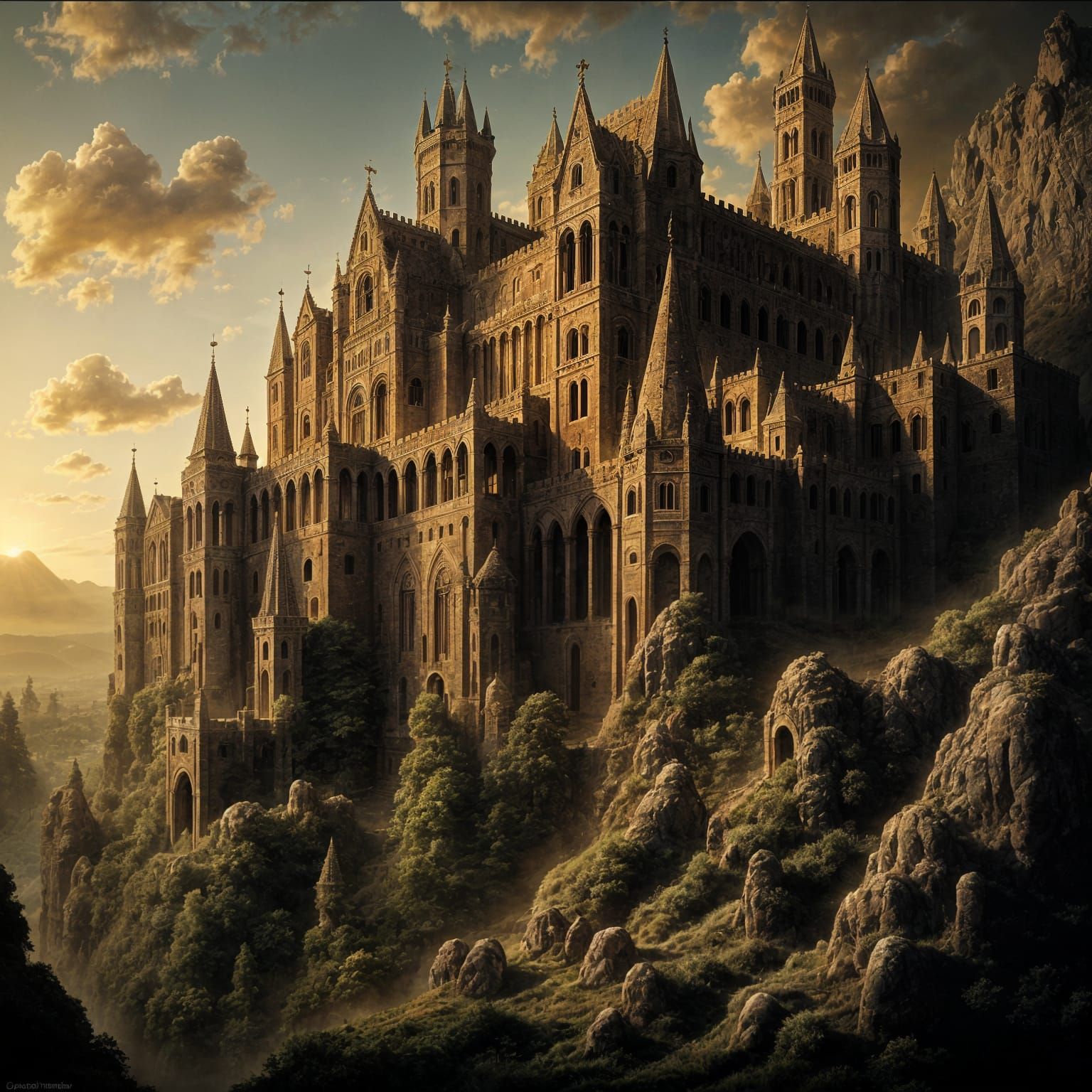 Surreal Romanesque Castle in Sunset Glory