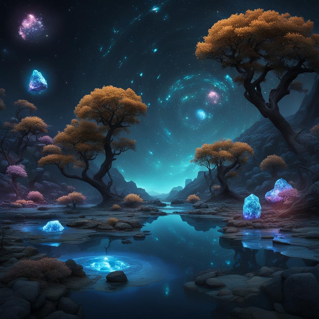 Squirrel Swimming in Bioluminescent Space, Glossy 8K