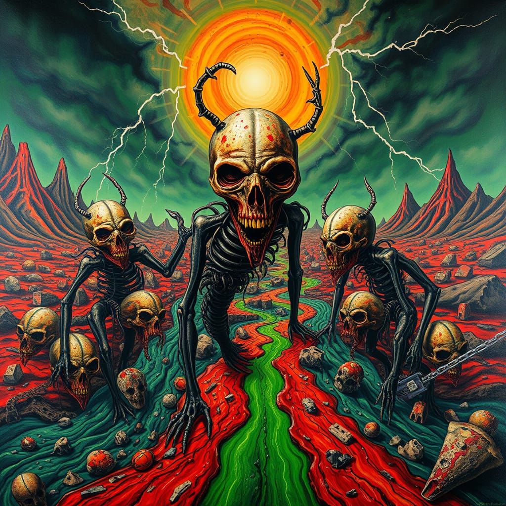 Grotesque Creatures Emerge in Apocalyptic Acrylic Hellscape