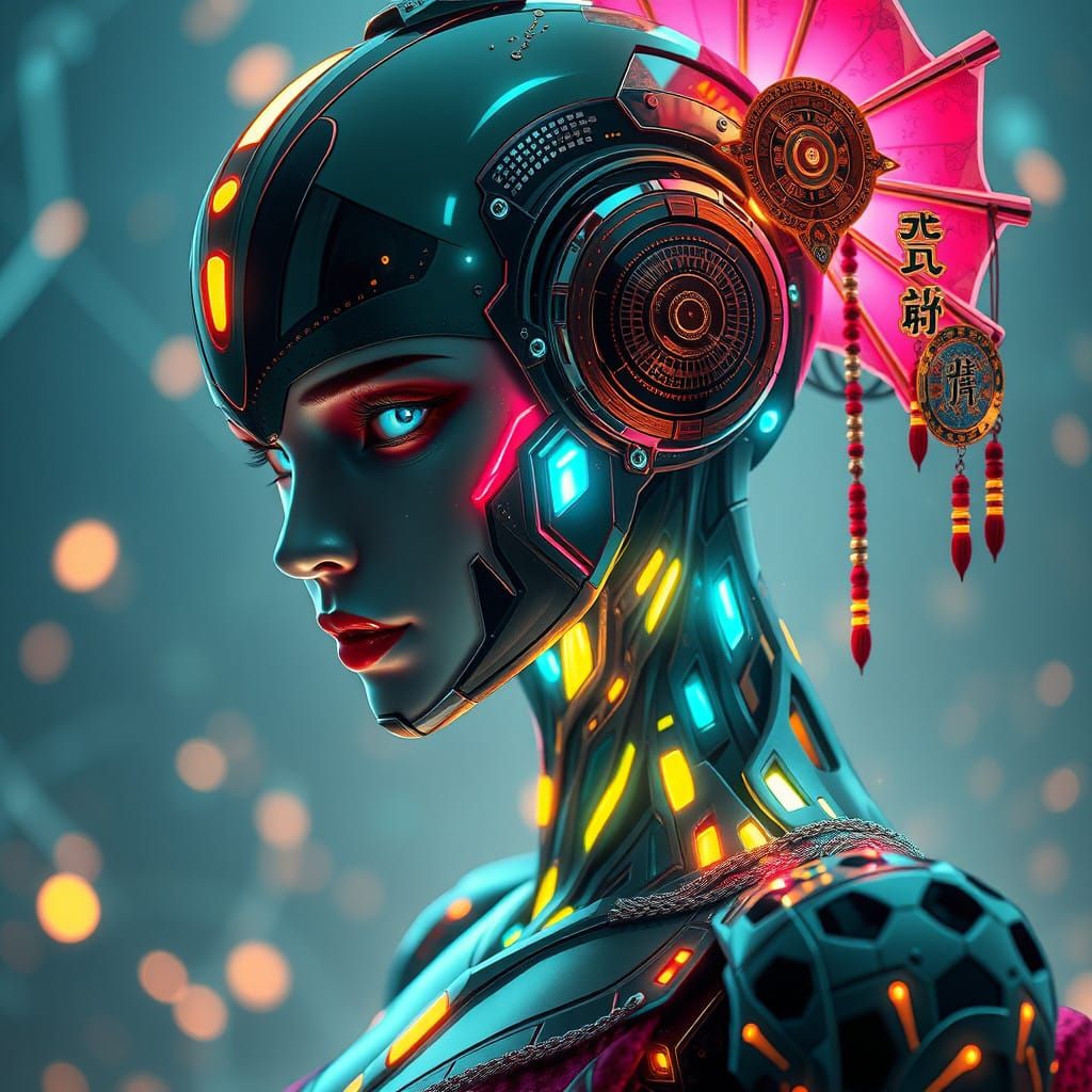 Ethereal Cyberpunk Robot Geisha