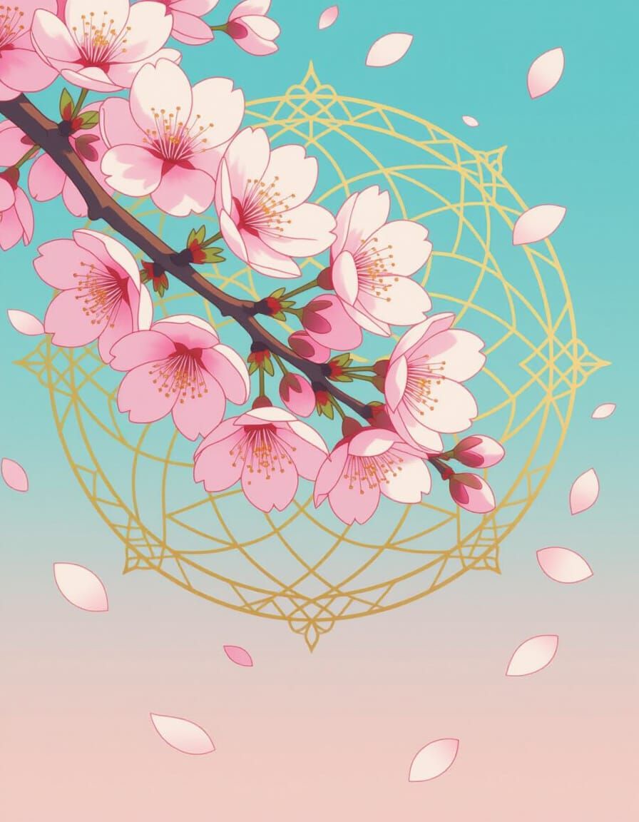 Blooming Cherry Blossom in Vintage Anime Style