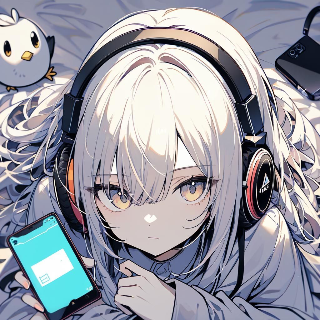 Girl with Headphones on Messy Bed