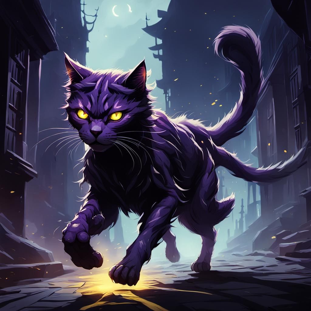 Humanoid Cat Chase: Dark Fantasy Concept Art