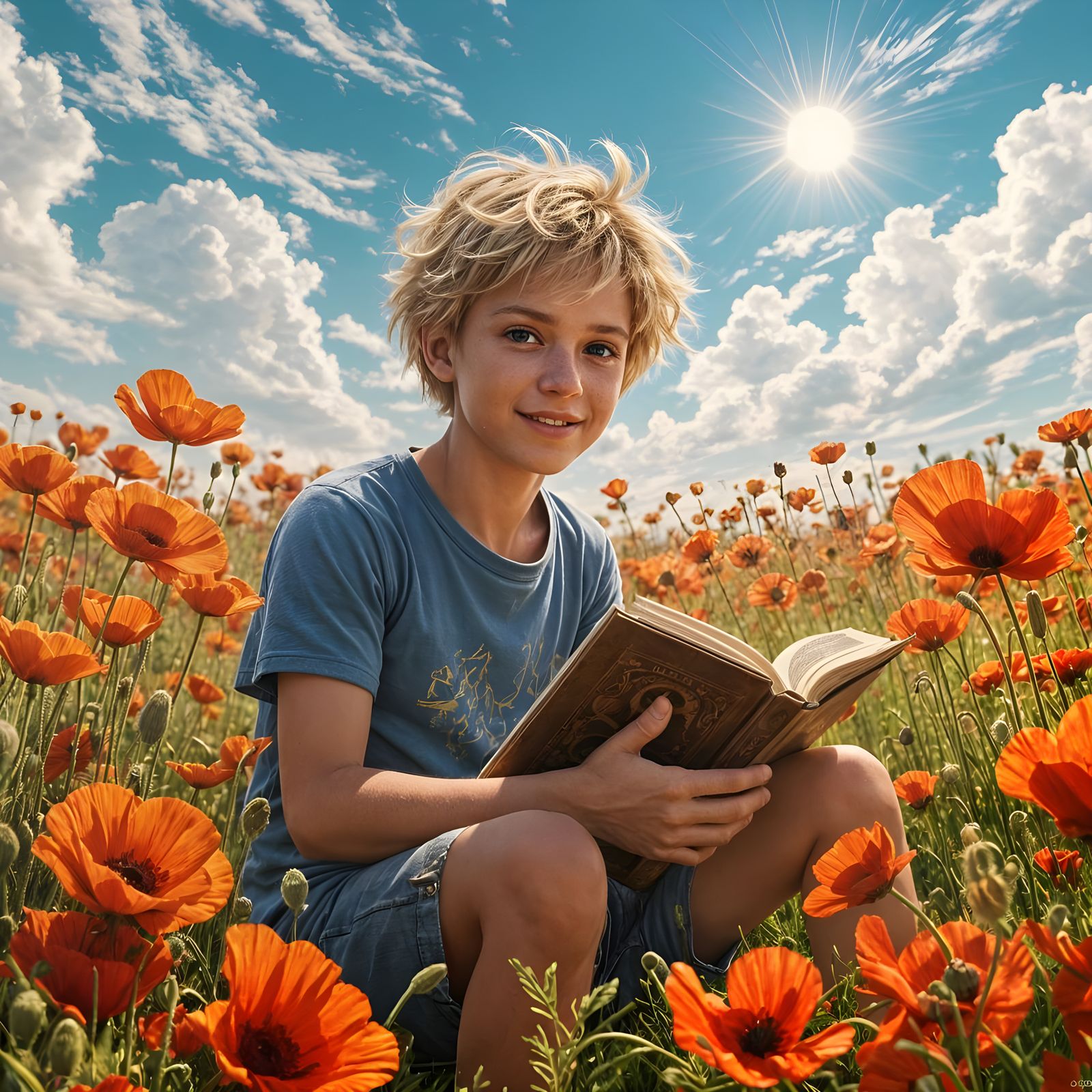 Daily Challenge #832: Warm Sunny Day - A young boy reading i...