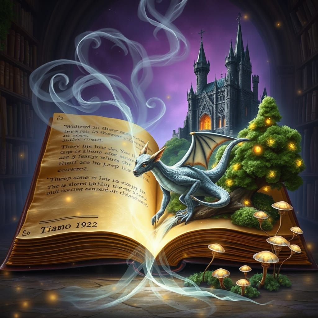 Ancient Leather-Bound Tome Unfolds in Mystical Library