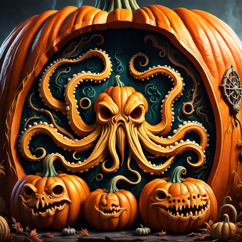 Mighty Kraken Pumpkin Carving: Detailed Matte Painting