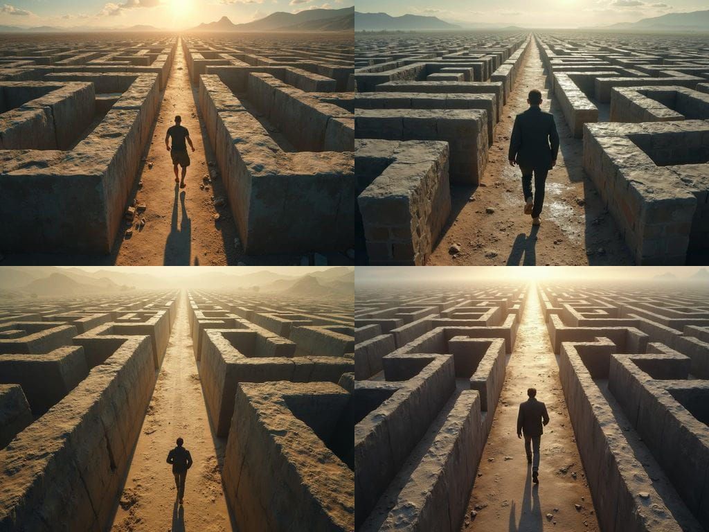 Man Running Through Labyrinth From Above