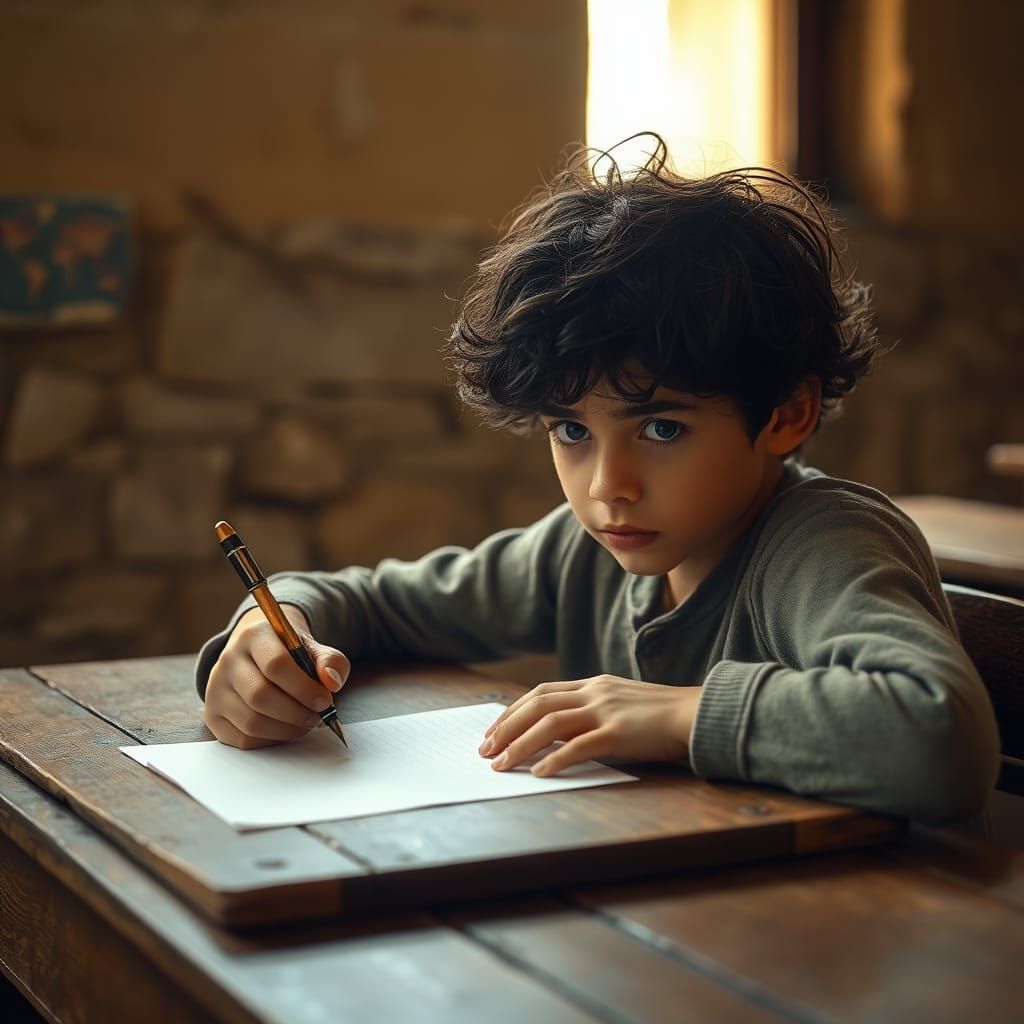 Italian Boy Writes with Fountain Pen: Film Still