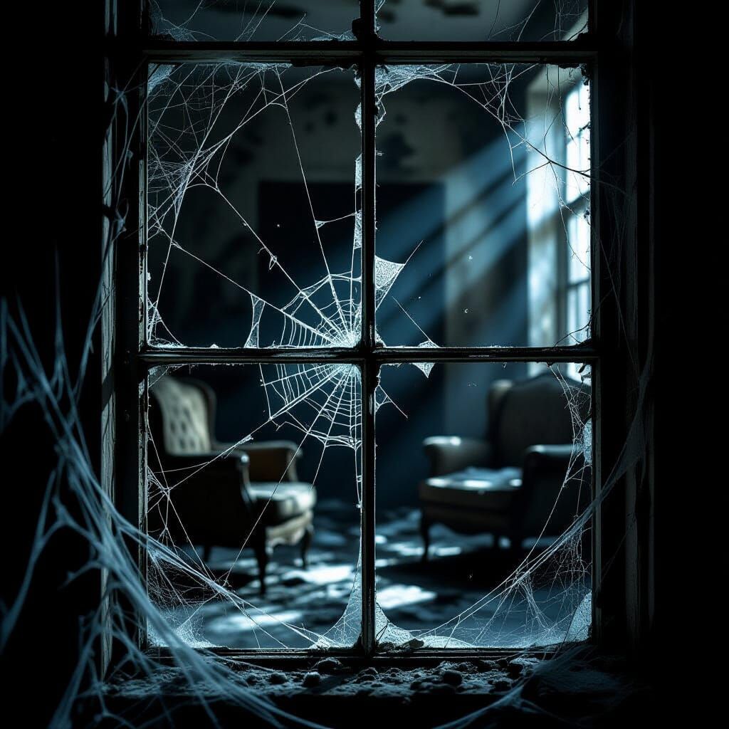 Eerie Abandoned Room Through Shattered Window