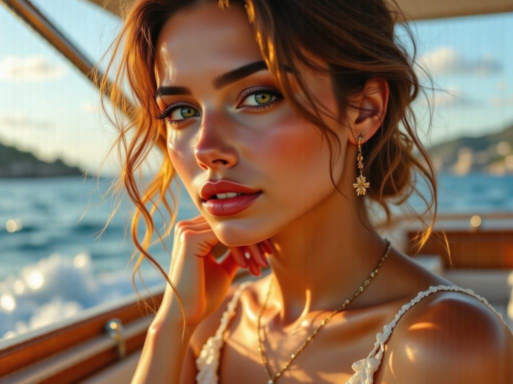 Elegant Woman on Riva Yacht off Capri