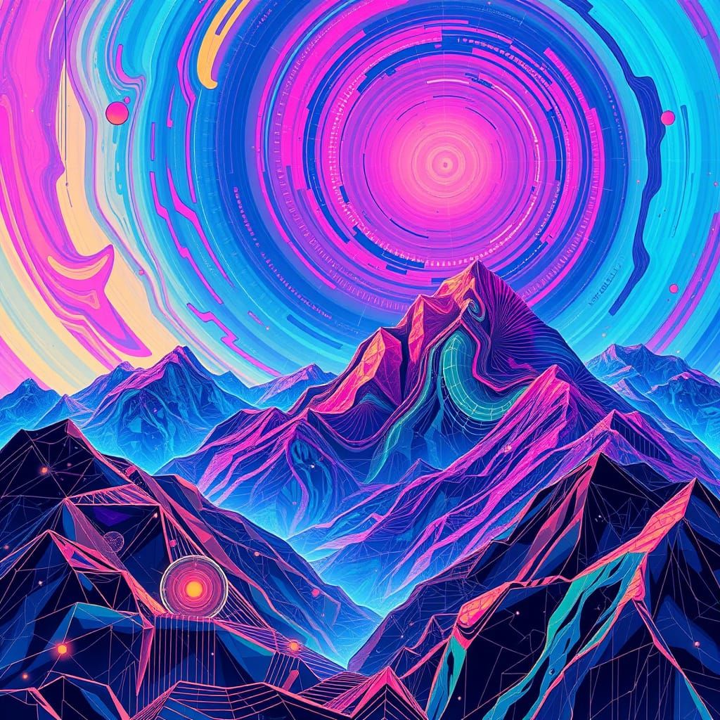 Futuristic Code Landscape with Digital Mountains