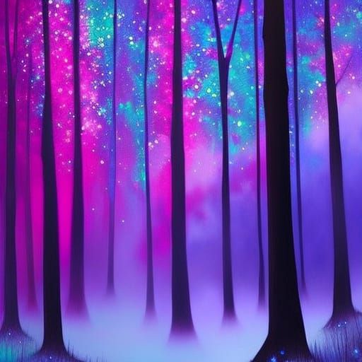 Glowing Forest with Graffiti Art Style