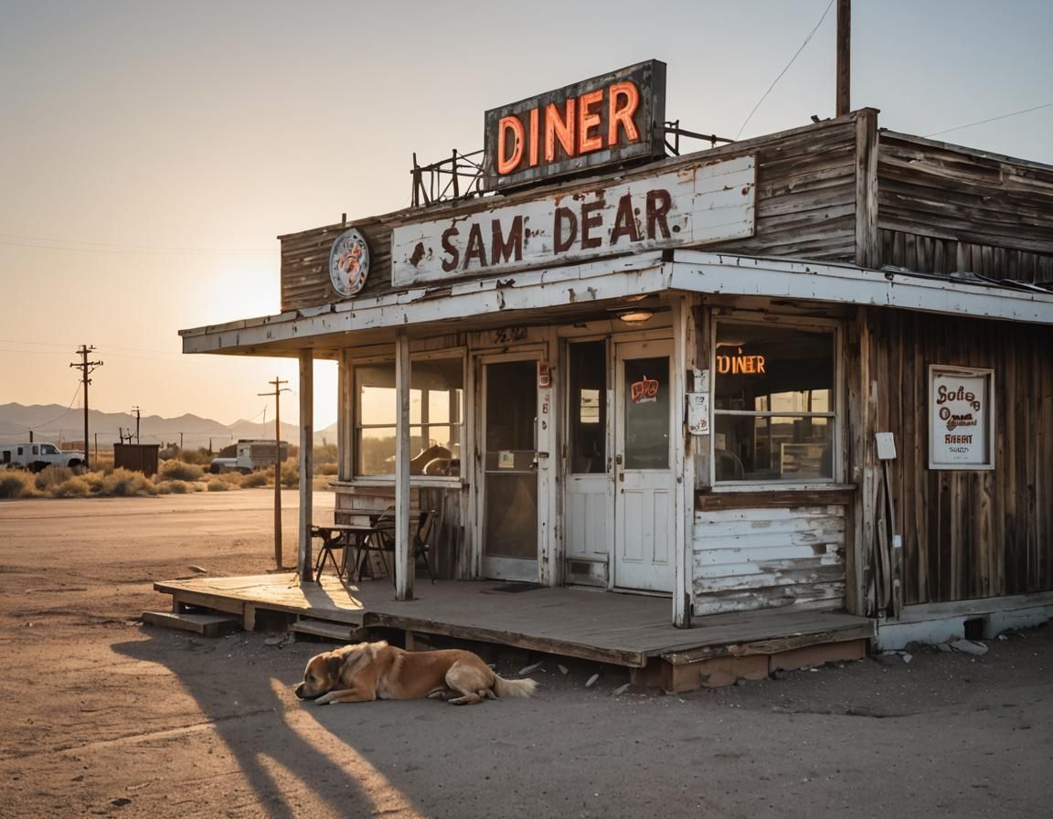 Dusty Route 66 Diner at Sunset