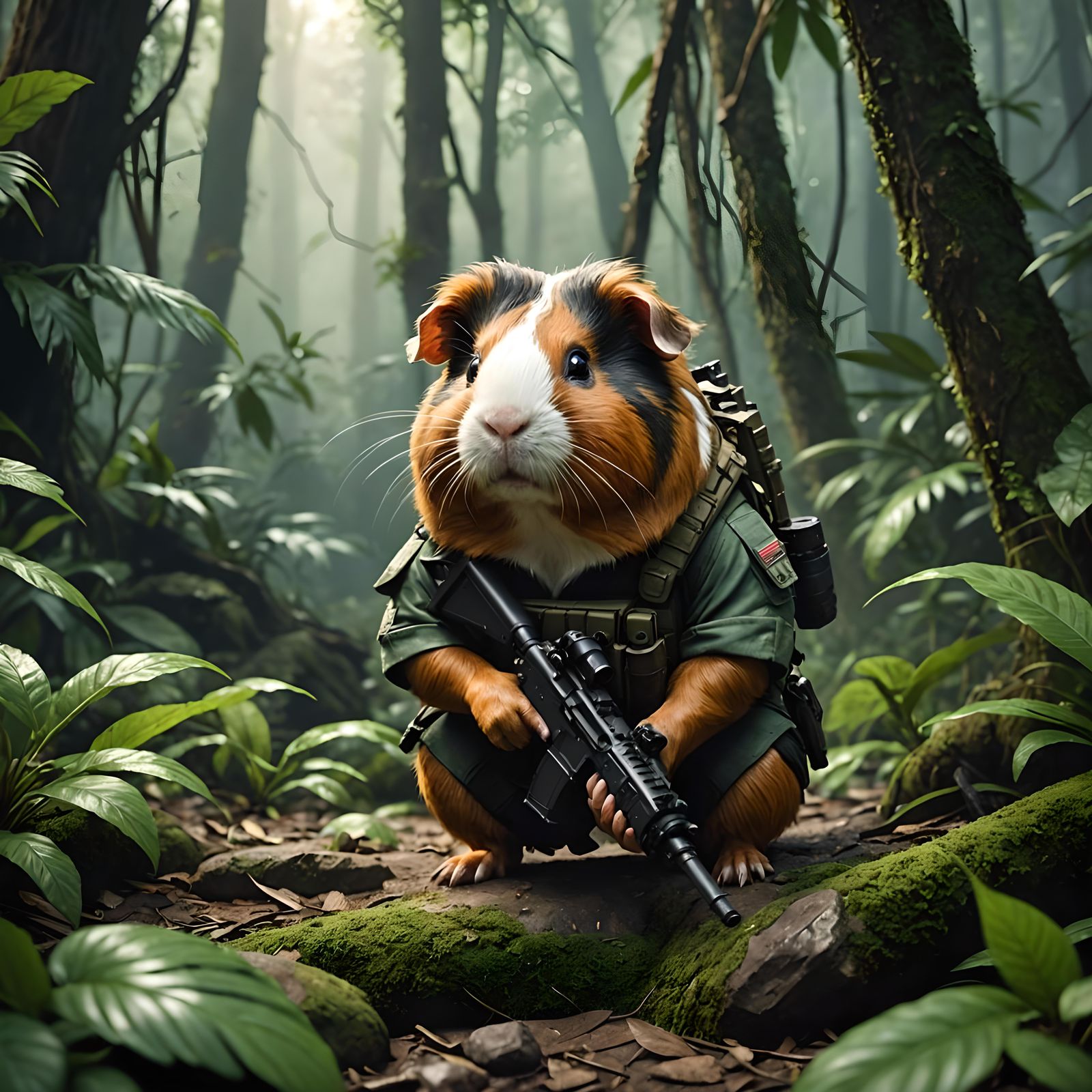Guinea Pig Rambo in Jungle Warfare: 3D Anime Art