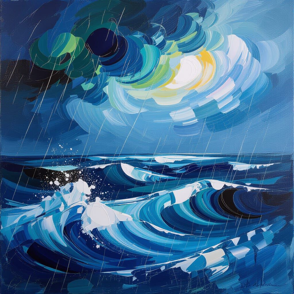 Turbulent Ocean Storm in Impasto Painting Style