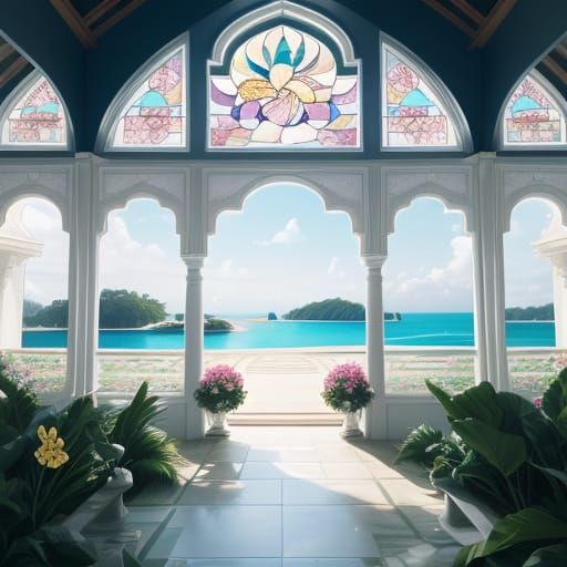 Pearlescent Cloud Villa Palace with Stained Glass Balcony