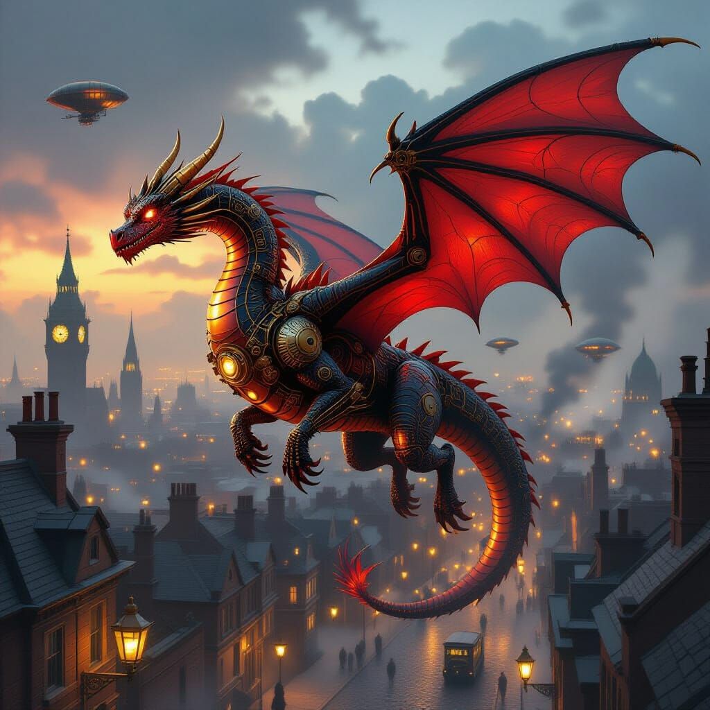 Steampunk Dragon Soars Through Victorian London Skyline