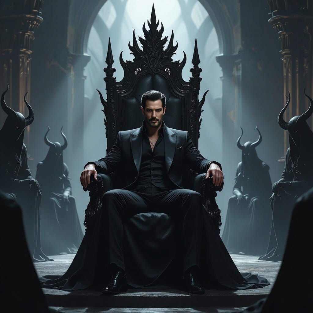 Lucifer Morningstar in a Dark Throne Room, Giger Style