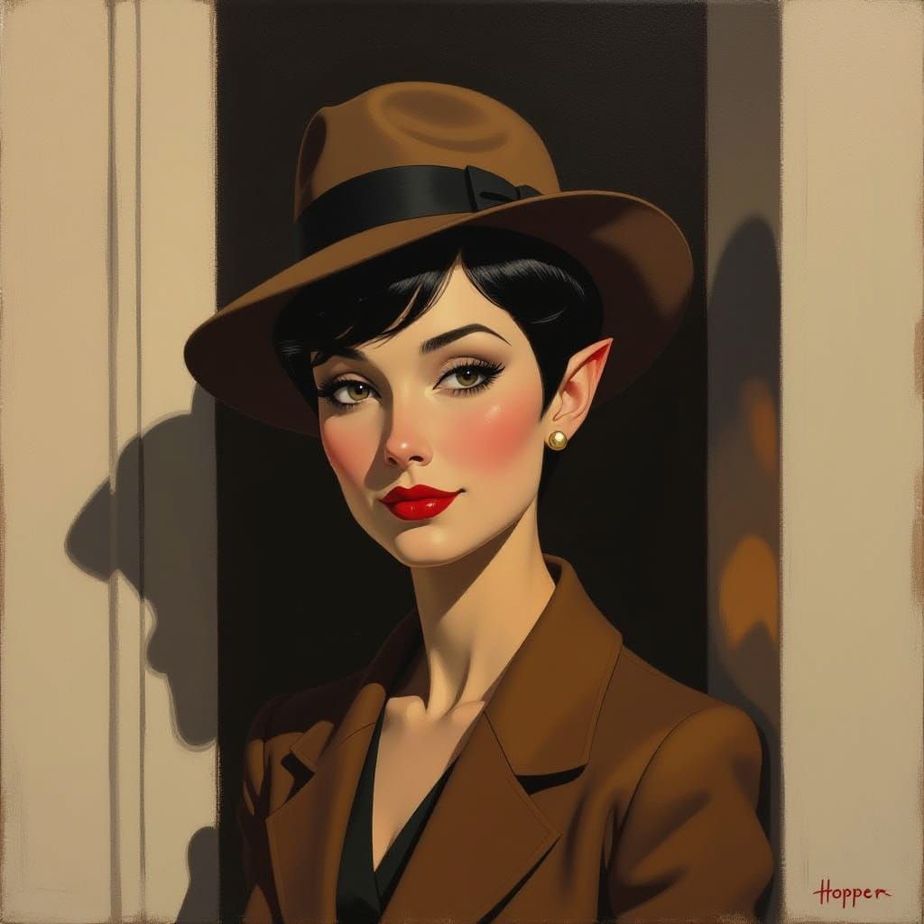 Elf Detective in Dark Doorway: Impressionistic Oil Painting