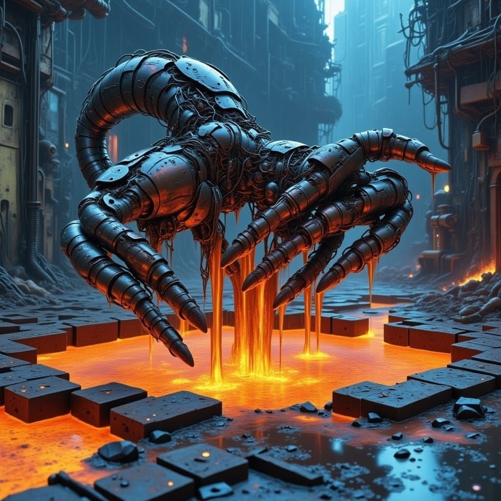 Cybernetic Hand Reaches from Molten Depths