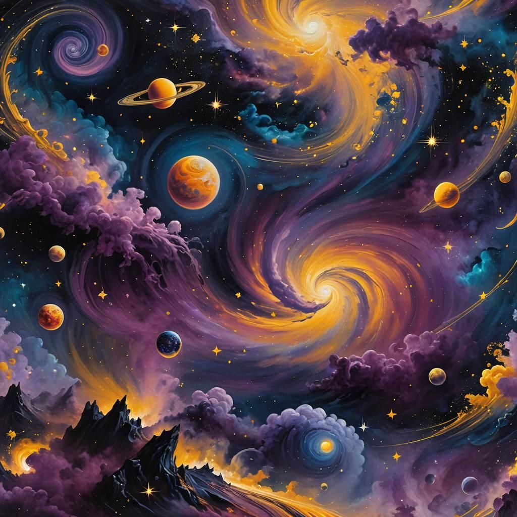 Surreal Galaxy Landscape in Expressionist Style