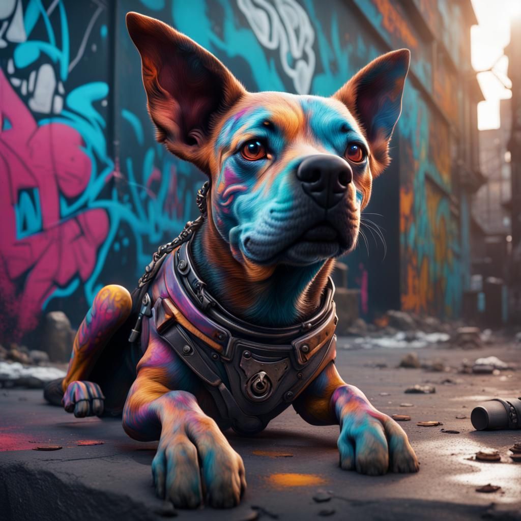 Graffiti Dog in Detailed Matte Painting Style
