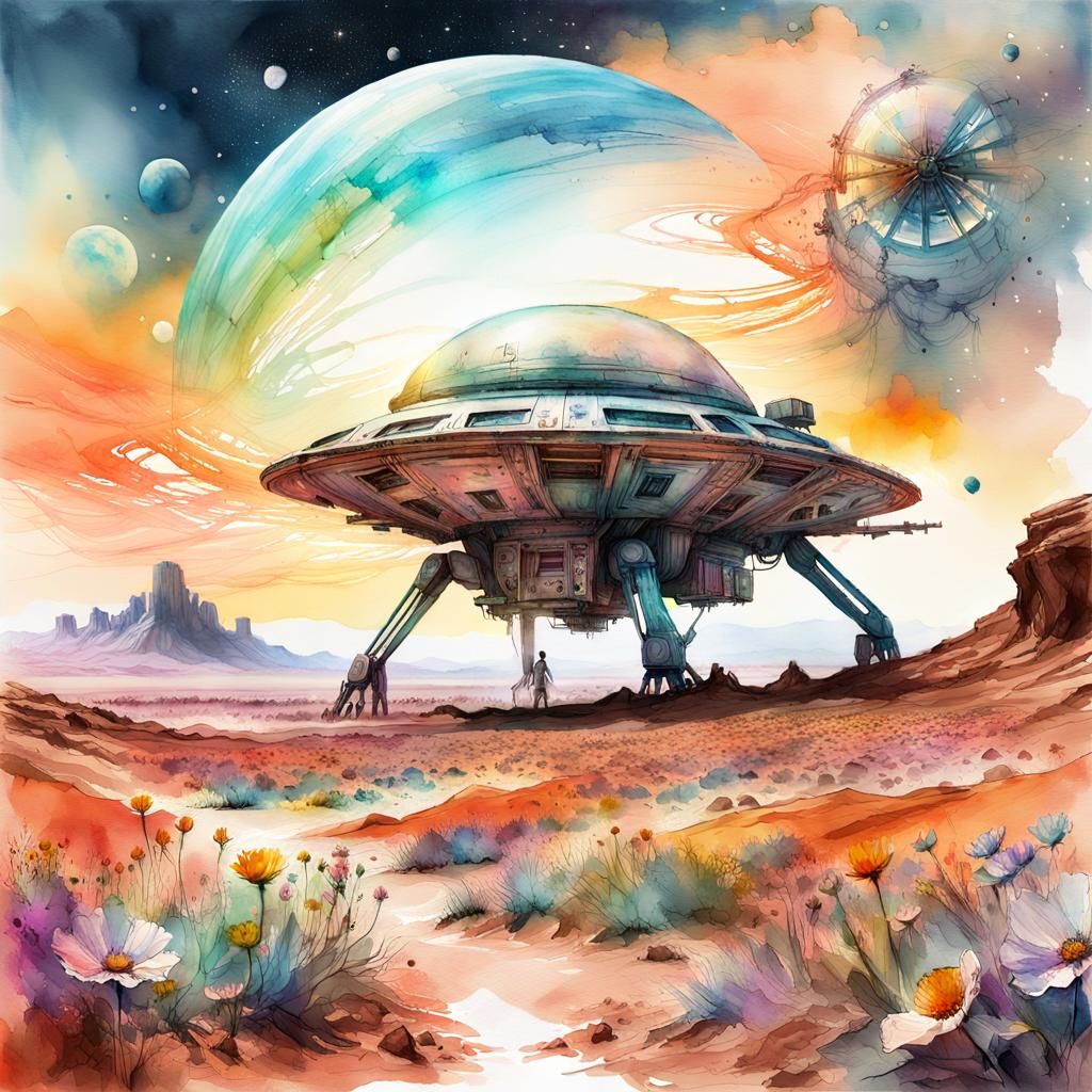 Martian Alien Flowers in Digital Watercolor