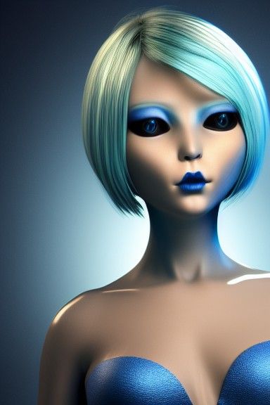Ultra Realistic Portrait of a Blue Alien Beauty