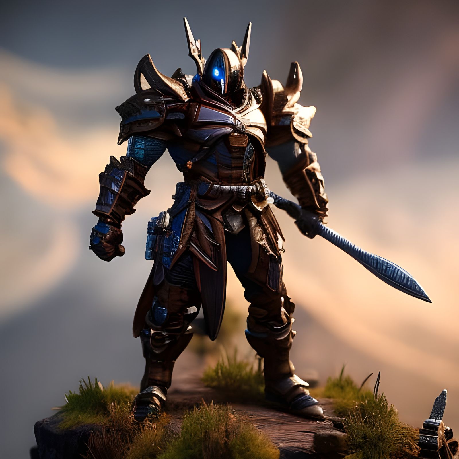 Goblin Knight in Rusty Armor, 3D Render