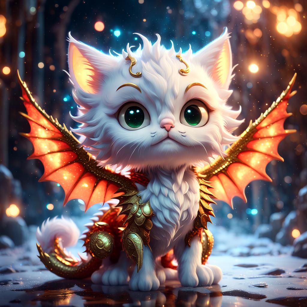 Chibi Dragon Cat in Dark Fantasy Style