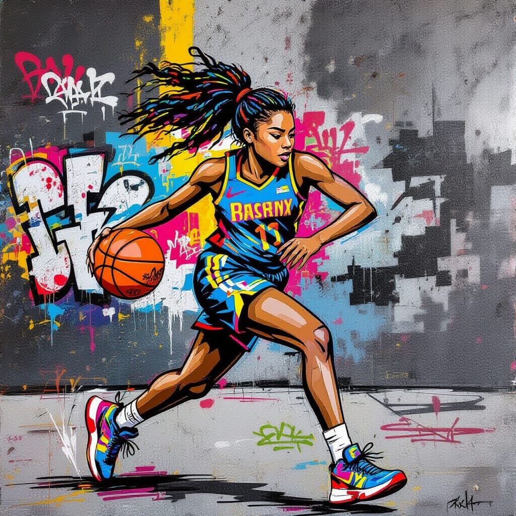 Basketball Player in Graffiti Style Urban Art