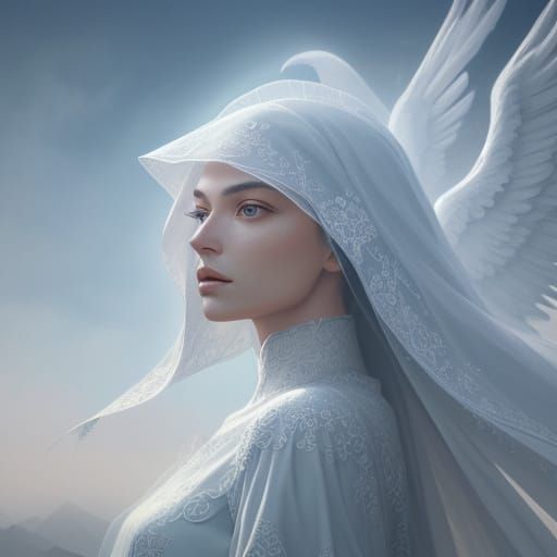 Faceless Angel at Crossroads in Dreamlike Fantasy