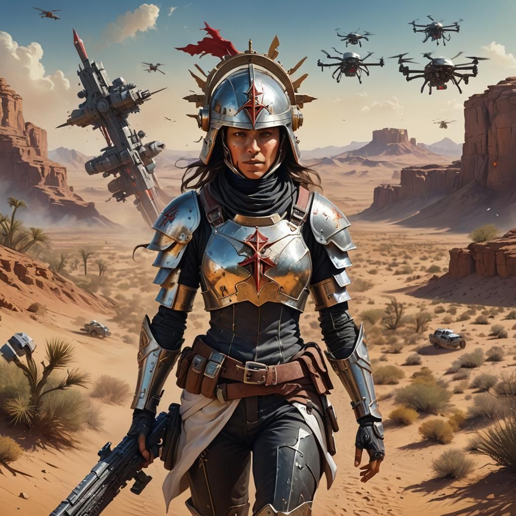 Renaissance Woman Warrior in a Sci-Fi Desert