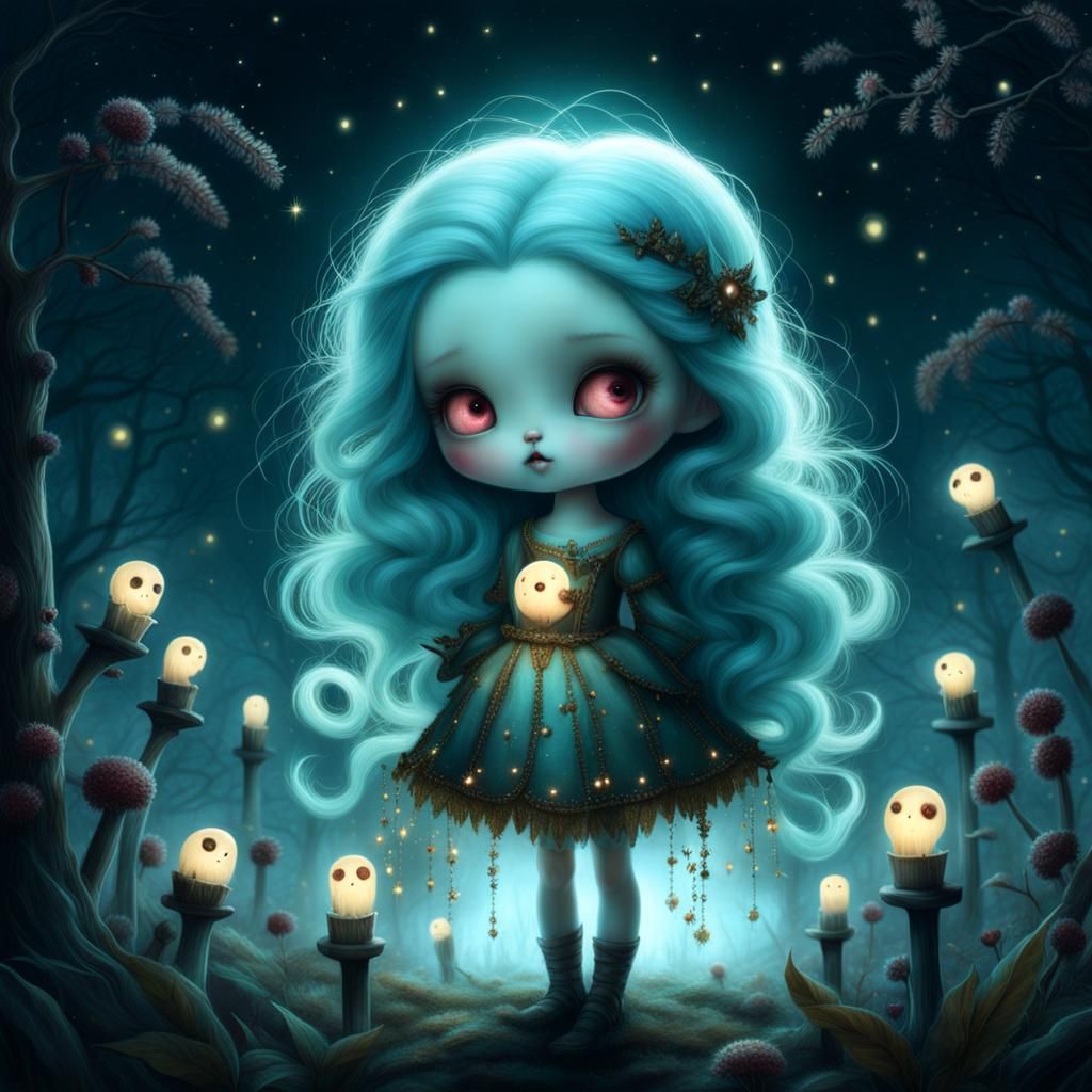 Creepy Cute Zombie Girl with Bioluminescent Hair