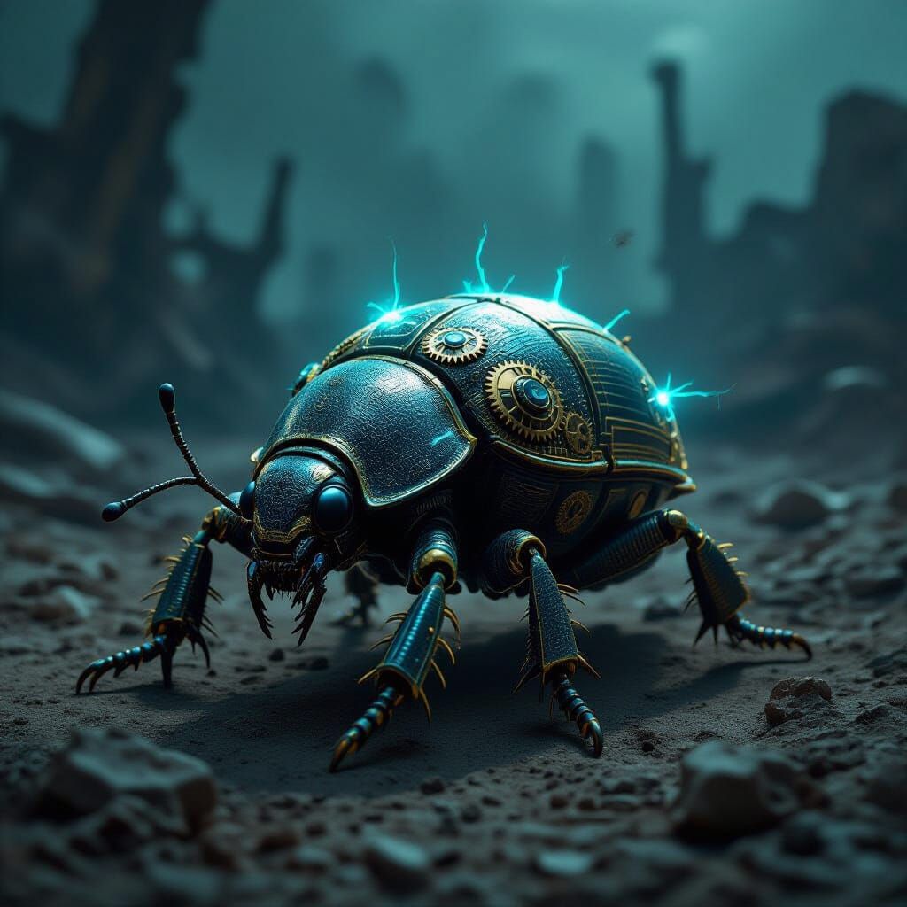 Bioluminescent Biomechanical Scarab Beetle in Giger Style