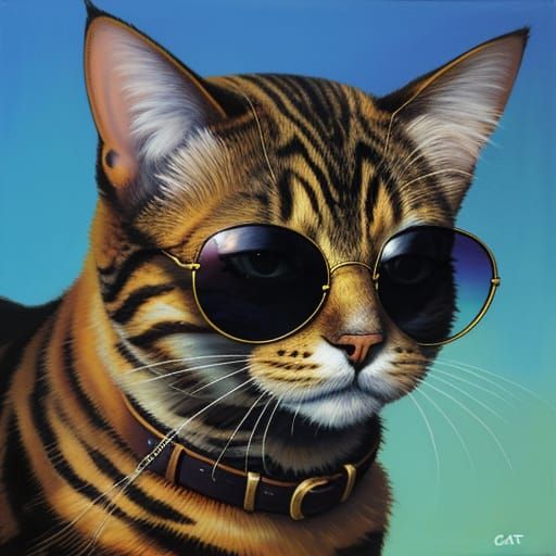 Cat with Sunglasses as Oil Painting
