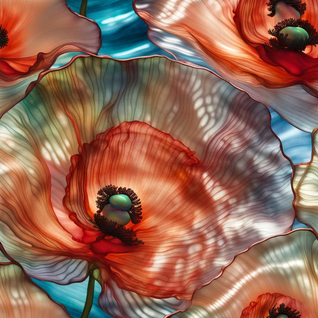 Opalescent Floral Design on Translucent Silk